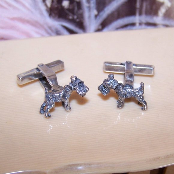 Sterling Silver Cufflinks - Terrier Fronts | Mechanical Heads that Turn - Picture 3 of 9